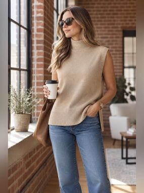 Saks Fifth Avenue 100% Cashmere Sleeveless Mock Neck Sweater Vest Large